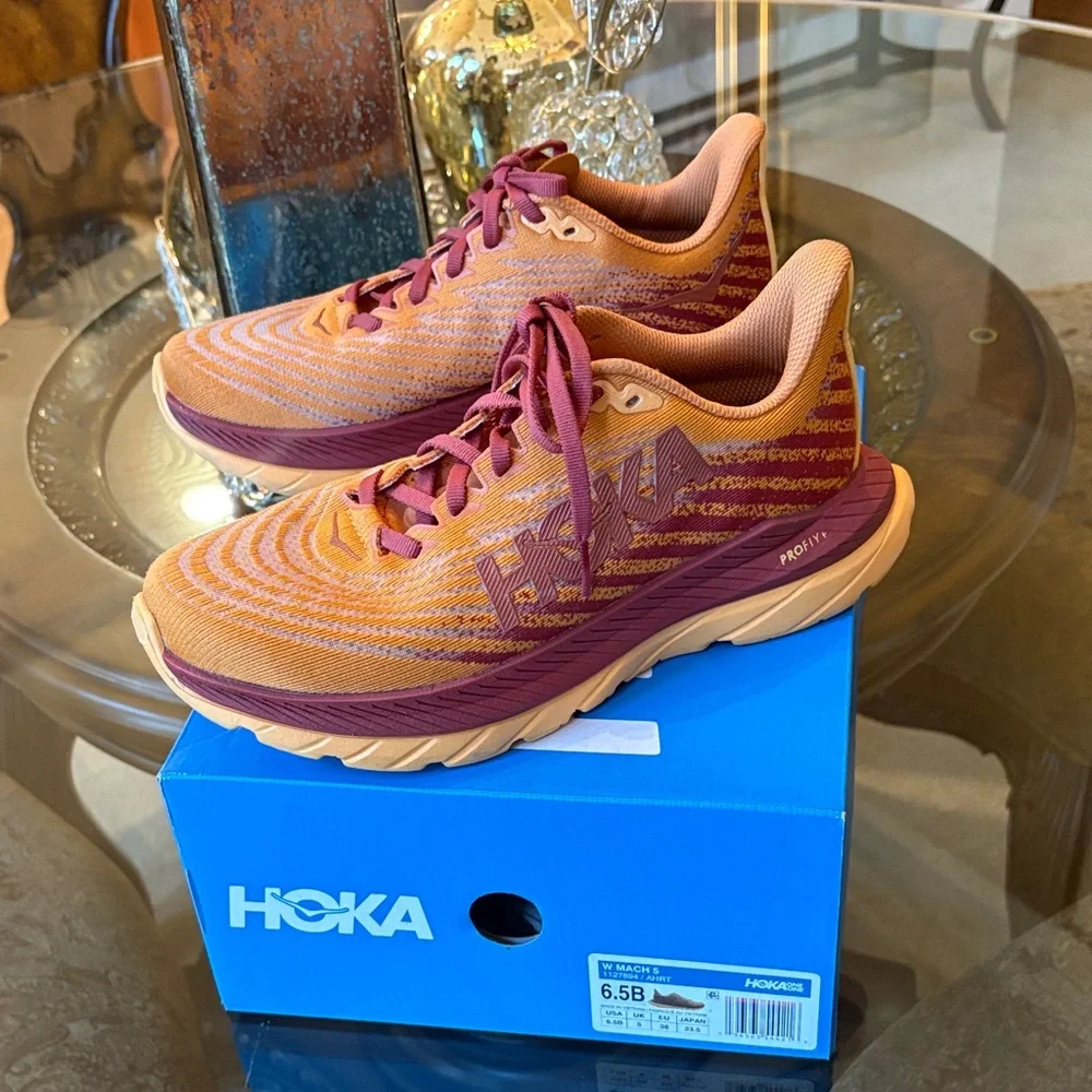 Hoka Women's Athletic Shoes in Orange and Maroon - Picture 2 of 4